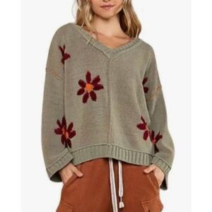 NWOT NEW POL Floral V Neck BOHO Oversize Sweater sz M